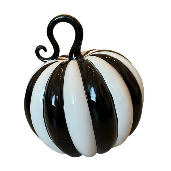 Modern Black & White Striped Pumpkin 12in Chic Fall Designer Home Decor NEW - Picture 6 of 9